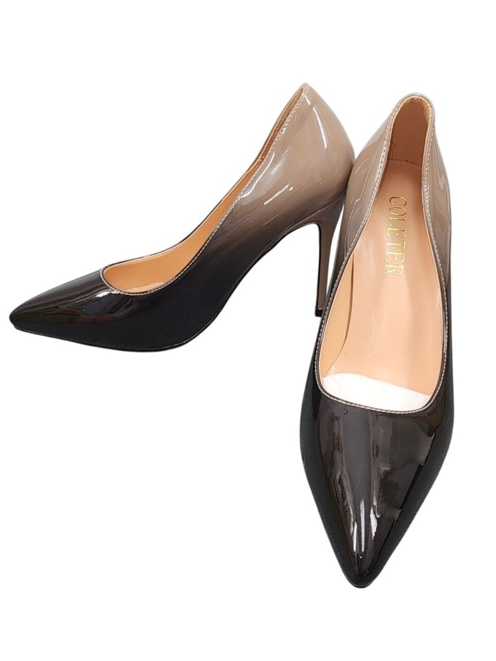 NWOB Women's Coleter Pointy Toed Heels Patent Nude Black Size 7 Pumps Stiletto